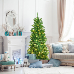 Costway Pre Lit Warm White LED Artificial Pencil Christmas Tree 5ft - Green - Wilko - thumbnail 3