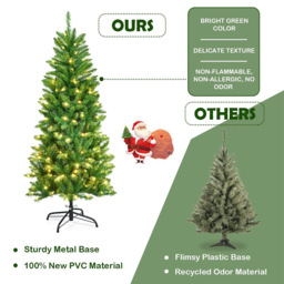Costway Pre Lit Warm White LED Artificial Pencil Christmas Tree 5ft - Green - Wilko - thumbnail 7