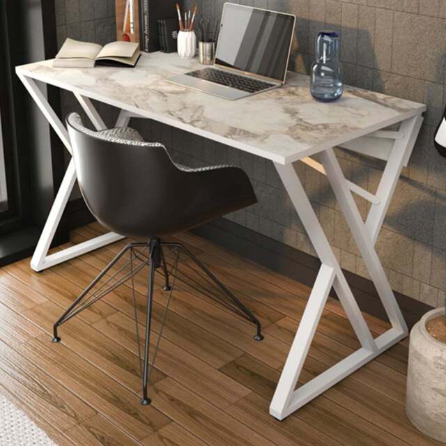 Decorotika Gyza Computer Desk White Marble and White - Size: 75 x 120 x 60cm - Wilko - image 1