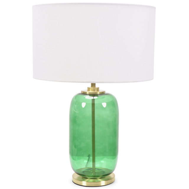ValueLights Leigh Reni White Shade Forest Green Glass LED Table Lamp - Size: 52.5 x 45 x 45cm - Wilko - image 1