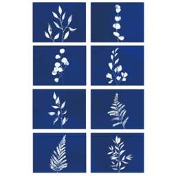 Wee Blue Coo White Cobalt Blue Foliage Watercolour Wall Art Print 30 x 41cm 8 Pack - Size: 40.5 x 30.5 x 0.3cm - Wilko - thumbnail 1