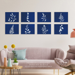 Wee Blue Coo White Cobalt Blue Foliage Watercolour Wall Art Print 30 x 41cm 8 Pack - Size: 40.5 x 30.5 x 0.3cm - Wilko - thumbnail 3