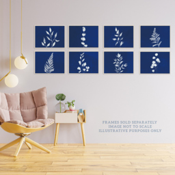 Wee Blue Coo White Cobalt Blue Foliage Watercolour Wall Art Print 30 x 41cm 8 Pack - Size: 40.5 x 30.5 x 0.3cm - Wilko - thumbnail 4