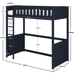 Flair Bea Navy Wooden High Sleeper - Size: Single - Blue - Wilko - thumbnail 5