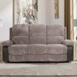 Brooklyn 3 Seater Grey Jumbo Cord Manual Recliner Sofa - Wilko