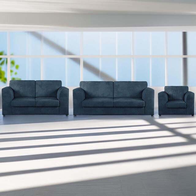 Luxor 6 Seater Navy Blue Jumbo Cord Full Back Sofa Suite - Wilko - image 1