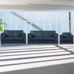 Luxor 6 Seater Navy Blue Jumbo Cord Full Back Sofa Suite - Wilko - thumbnail 1