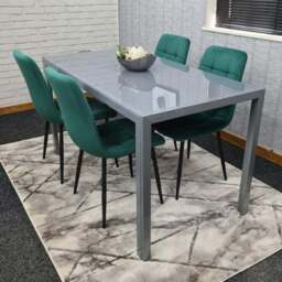 Kosy Koala 4 Seater Velvet and Glass Dining Set with Grey and Green - Wilko