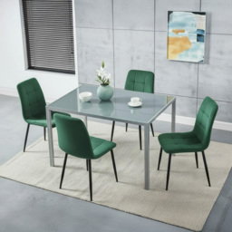 Kosy Koala 4 Seater Velvet and Glass Dining Set with Grey and Green - Wilko - thumbnail 6