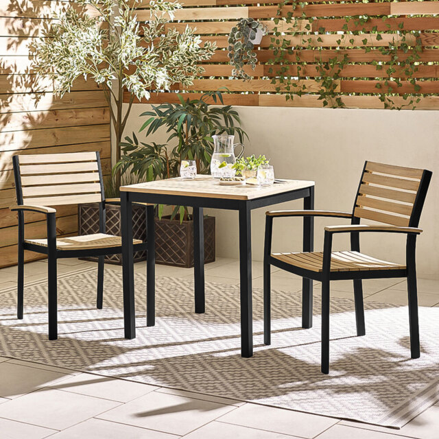Furniturebox Mallow 2 Seater Wood Outdoor Dining Set Black and Teak - Wilko - image 1