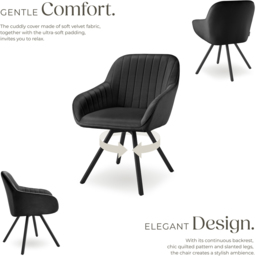 tectake Black Velvet Swivel Accent Armchair - Size: Single - Wilko - thumbnail 4