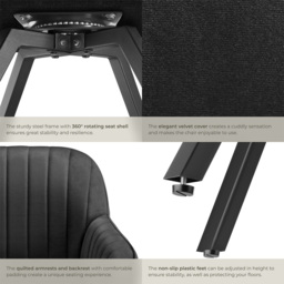tectake Black Velvet Swivel Accent Armchair - Size: Single - Wilko - thumbnail 6