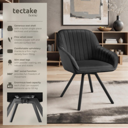 tectake Black Velvet Swivel Accent Armchair - Size: Single - Wilko - thumbnail 7