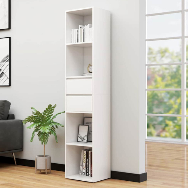 vidaXL 4 Shelf 2 Drawer White Tall Bookcase - Size: 171 x 36 x 30cm - Wilko - image 1