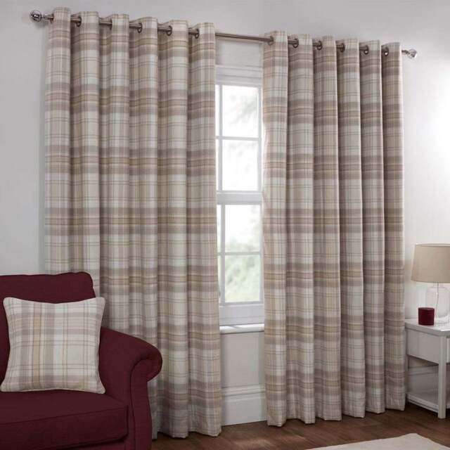 Divante Hatfield Natural Check Blackout Curtains 229cm - Size: W 228 x D 228cm - Wilko - image 1