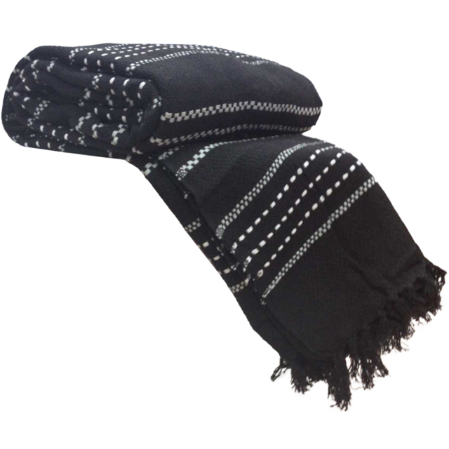 Rapport Home Black Stitch Strip Woven Cotton Throw 178 x 254cm - Size: 8 x 178 x 254cm - Wilko - image 1