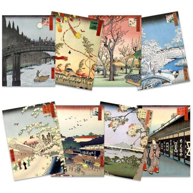 Wee Blue Coo Utagawa Hiroshige Japanese Woodblock Ukiyo-e Wall Art Print 30 x 41cm 8 Pack - Size: 40.5 x 30.5 x 0.3cm - Multi - Wilko - image 1