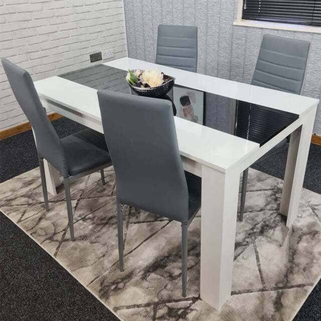 Kosy Koala 4 Seater Faux Leather Dining Set White Black and Grey - Portland - Wilko - image 1
