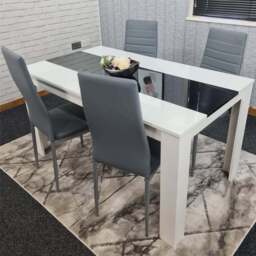 Kosy Koala 4 Seater Faux Leather Dining Set White Black and Grey - Portland - Wilko