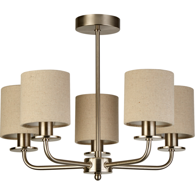 Lighting Collection 5 Light Satin Silver Linen Shades Ceiling Light - Size: 35 x 44 x 44cm - Cream - Wilko - image 1