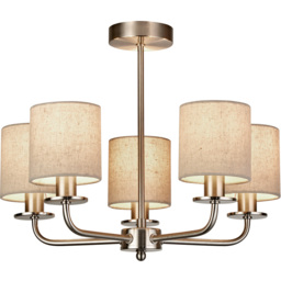 Lighting Collection 5 Light Satin Silver Linen Shades Ceiling Light - Size: 35 x 44 x 44cm - Cream - Wilko - thumbnail 4