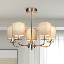 Lighting Collection 5 Light Satin Silver Linen Shades Ceiling Light - Size: 35 x 44 x 44cm - Cream - Wilko - thumbnail 3