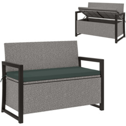 Outsunny 2 Seater Rattan Garden Storage Bench 152L - Size: 86 x 117 x 60cm - Grey - Wilko - thumbnail 3