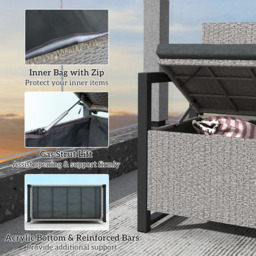 Outsunny 2 Seater Rattan Garden Storage Bench 152L - Size: 86 x 117 x 60cm - Grey - Wilko - thumbnail 6