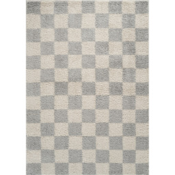 Desire Rugs Chester Grey Shaggy Checkered Rug 200 x 290cm - Size: 290 x 200 x 3cm - Wilko