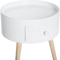 Portland Single Drawer White Round Side Table - Size: 38 x 38 x 45cm - Brown - Wilko - thumbnail 4