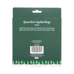 Pack of 4 Bow Napkin Rings Green - All I Want For Christmas - Wilko - thumbnail 5