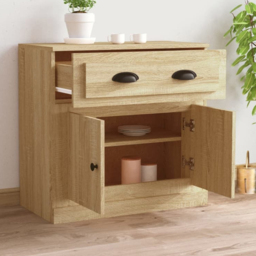 vidaXL 2 Door Single Drawer Sonoma Oak Sideboard - Size: 67.5 x 70 x 35.5cm - Brown - Wilko