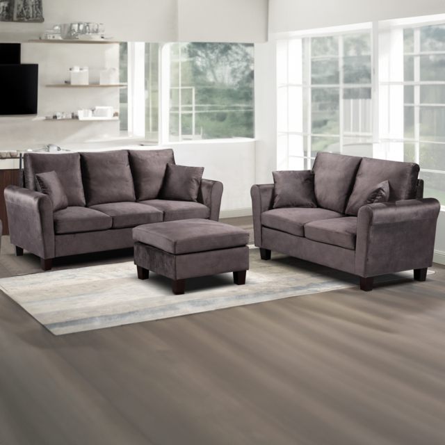 Brooklyn 5 Seater Mottled Mink Brushed Velvet Sofa Set - Brown - Wilko - image 1
