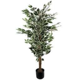 Leaf White and Dark Green Bushy Artificial Ficus Tree in Pot 130cm - Size: 130 x 60 x 60cm - Wilko