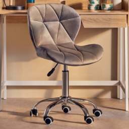 Premier Housewares Grey Velvet Quilted Home Office Chair - Size: 49 x 55 x 98cm - Multi - Interiors by Premier - Wilko