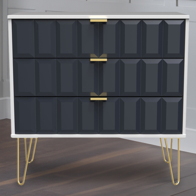 Crowndale Cube 3 Drawer Matt Indigo and White Chest of Drawers Ready Assembled - Blue - Wilko - image 1