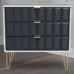 Crowndale Cube 3 Drawer Matt Indigo and White Chest of Drawers Ready Assembled - Blue - Wilko - thumbnail 1