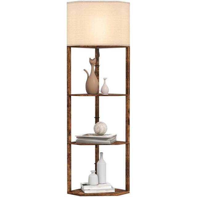 HOMCOM Rustic Brown 3 Shelf Corner Modern Floor Lamp - Size: 48 x 17.5 x 40cm - Wilko - image 1