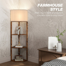 HOMCOM Rustic Brown 3 Shelf Corner Modern Floor Lamp - Size: 48 x 17.5 x 40cm - Wilko - thumbnail 6