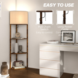 HOMCOM Rustic Brown 3 Shelf Corner Modern Floor Lamp - Size: 48 x 17.5 x 40cm - Wilko - thumbnail 7
