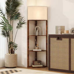 HOMCOM Rustic Brown 3 Shelf Corner Modern Floor Lamp - Size: 48 x 17.5 x 40cm - Wilko - thumbnail 3