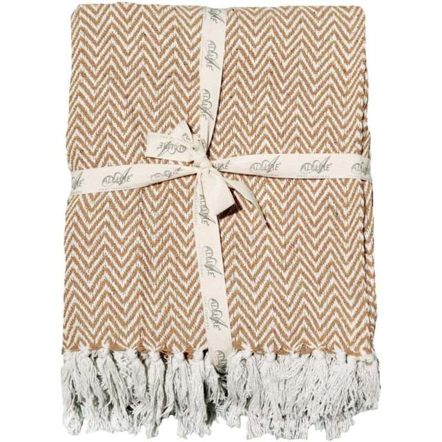 Allure Home Fashions Audley Beige Cotton Chevron Herringbone Throw 125 x 150cm - Brown - Wilko - image 1