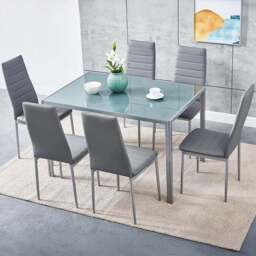 Kosy Koala 6 Seater Faux Leather Glass Dining Set Grey - Wilko - thumbnail 1