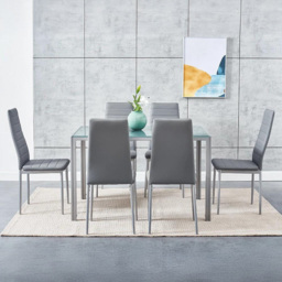 Kosy Koala 6 Seater Faux Leather Glass Dining Set Grey - Wilko - thumbnail 7