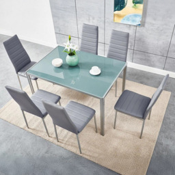 Kosy Koala 6 Seater Faux Leather Glass Dining Set Grey - Wilko - thumbnail 6