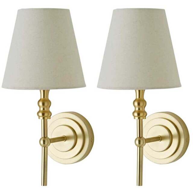 ValueLights Maggie Brushed Gold Candlestick Wall Lights with Shade and Bulb 2 Pack - Size: 38.5 x 21.5 x 18cm - Wilko - image 1
