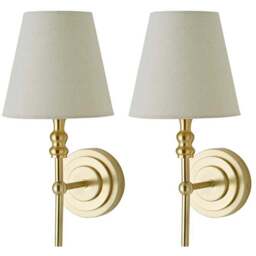 ValueLights Maggie Brushed Gold Candlestick Wall Lights with Shade and Bulb 2 Pack - Size: 38.5 x 21.5 x 18cm - Wilko