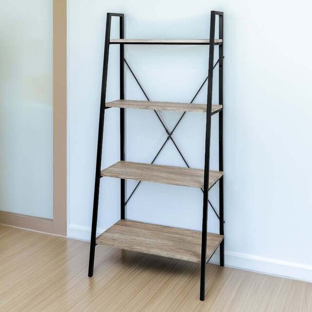 Natural 4 Shelf Ladder Bookcase - Cream - MCC - Wilko - image 1