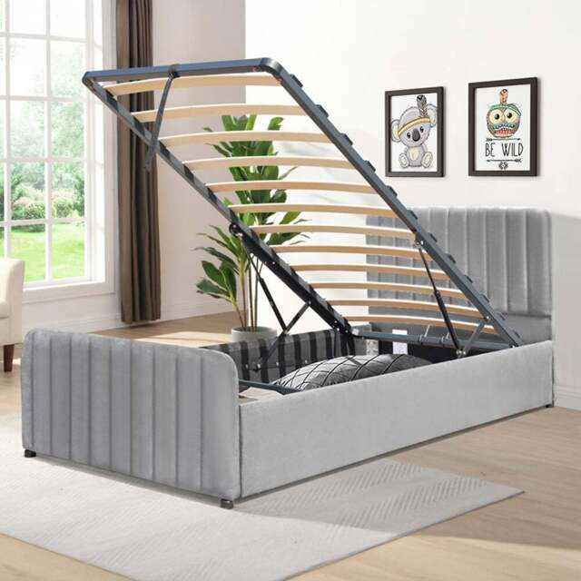 Comfy Living Single Light Grey Brushed Velvet Gas Lift Ottoman Bedframe - Wilko - image 1