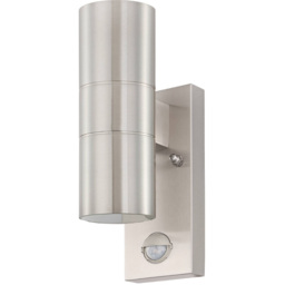EGLO Riga 2 Light LED Stainless Steel Up and Down Wall Light with Sensor - Size: 6.5 x 11.0 x 21.5cm - Silver - Wilko - thumbnail 1